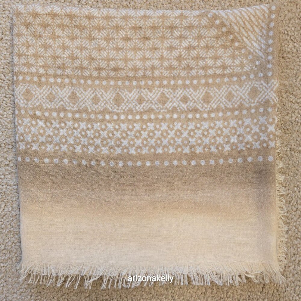 Huge Cashmere Square Woven Neutral Colors Tan Creme Lightweight - Picture 16 of 16